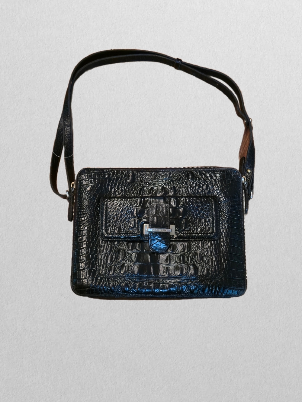 Brahmin 🖤Black Croc-Embossed Genuine Leather Crossbody Bag
